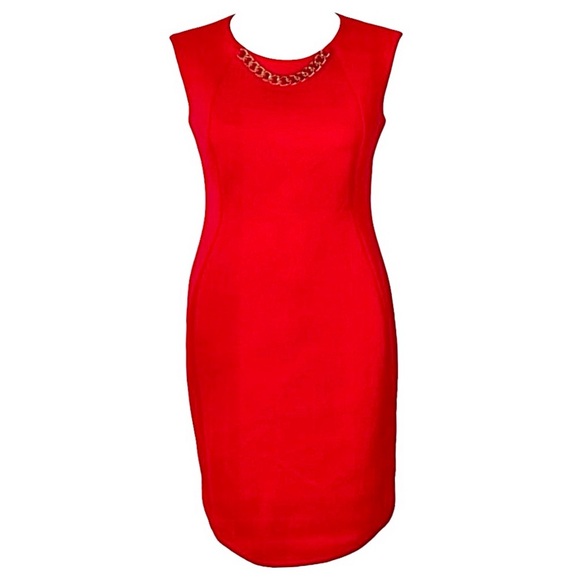 Calvin Klein | Cocktail Dress | Red with Gold Necklace | Women’s Size 2 | NWT - Picture 2 of 9